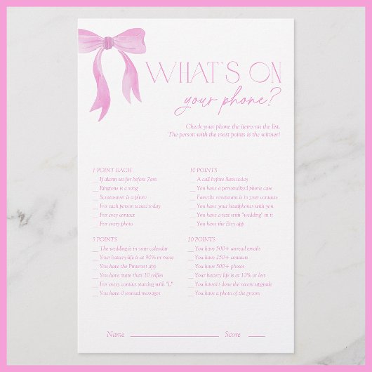 Papier Qu'y a-t-il sur votre téléphone Pink Bow Fête des 