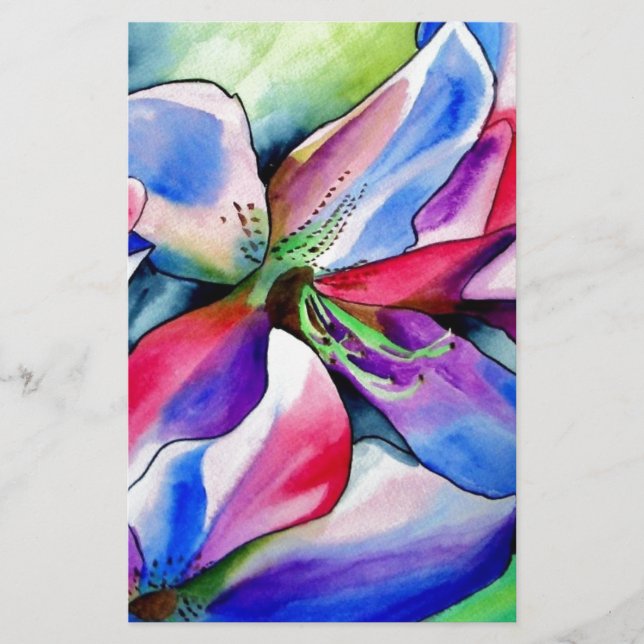 Papier Rainbow Azalea fleur aquarelle originale (Devant)