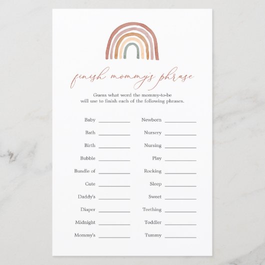 Papier Rainbow Baby shower Finish Mommy's Phrase Game (Devant)