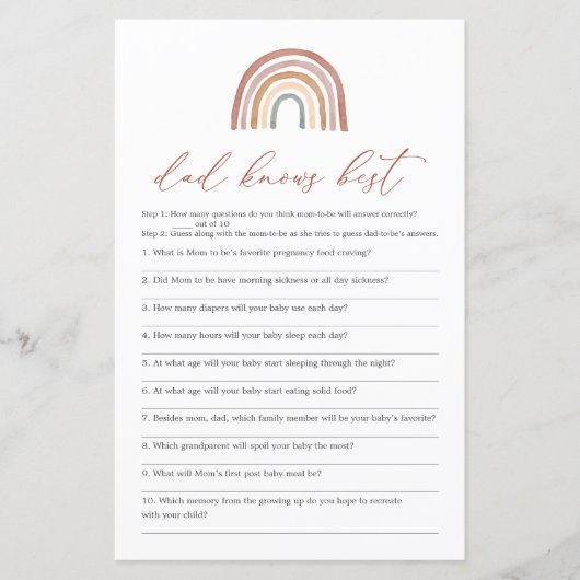 Papier Rainbow Baby shower Papa connaît le meilleur jeu (Devant)