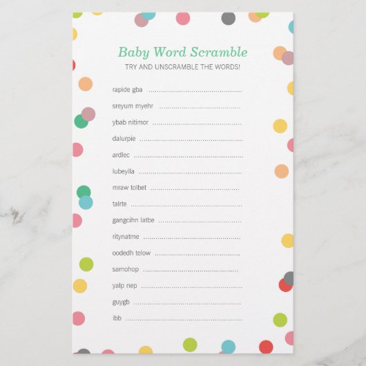 Papier Rainbow Confetti Baby Word Scramble Jeu (Devant)