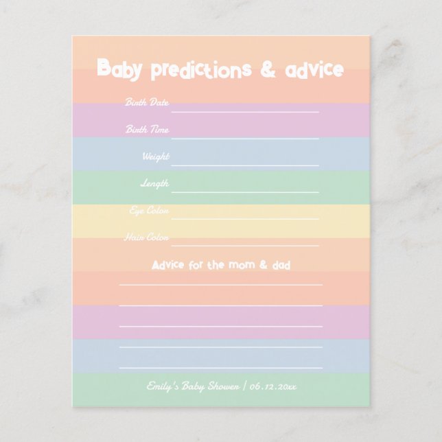 Papier Rainbow Genre Neutre Baby shower de Guesser Jeu (Devant)