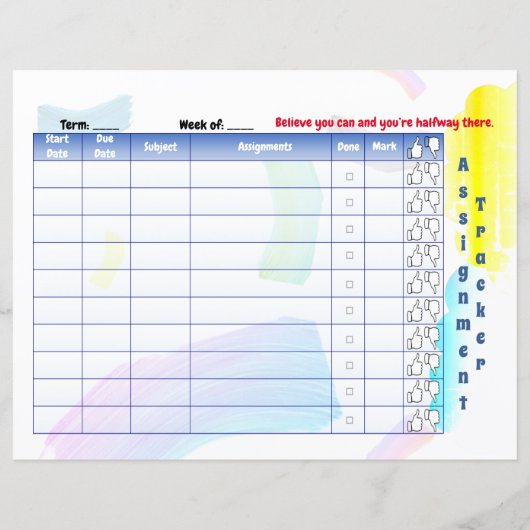 Papier Rainbow Paint Student Assignation tracker (Dos)