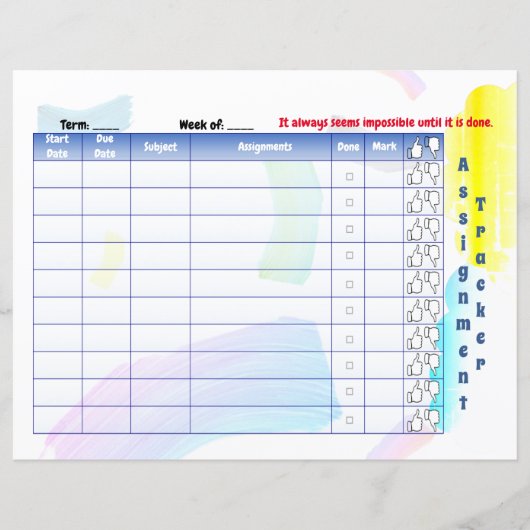 Papier Rainbow Paint Student Assignation tracker (Devant)
