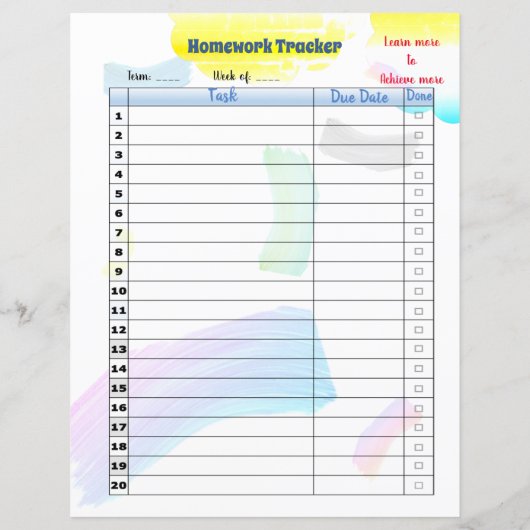 Papier Rainbow Paint Student Homework tracker (Dos)