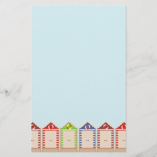 Papier Rangée de huttes de plage colorées (Devant)