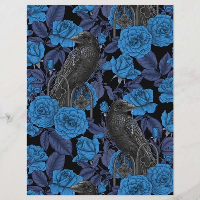 Papier Ravins et roses bleus (Devant)