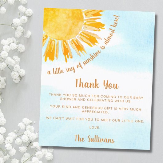 Papier Rayon Budget Du Merci De Baby shower Sunshine