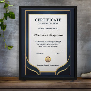 Papier Réalisation Apprécier Gold Blue Certificat