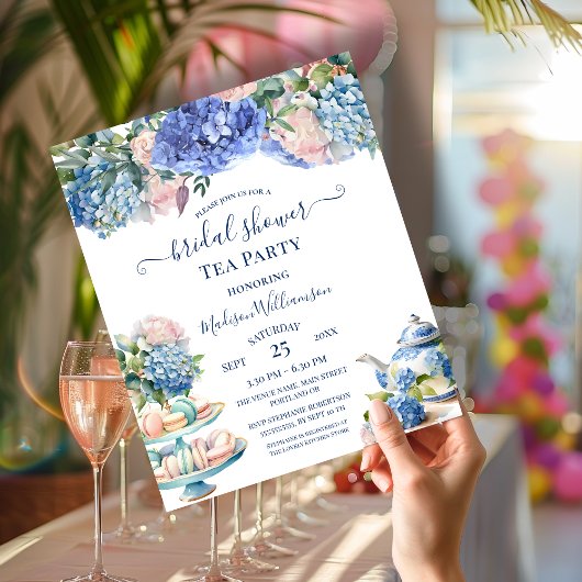 Papier Réception de mariage avec des hortensias bleus et