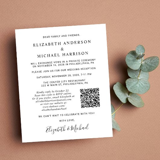 Papier Réception de mariage budgétaire Photo Code QR Invi