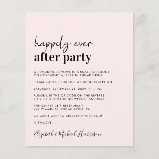 Papier Réception de mariage budgétaire QR Code Invitation (Devant)