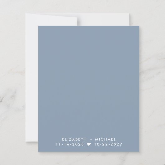 Papier Réception de mariage Dusty Blue Enregistrer la dat (Dos)
