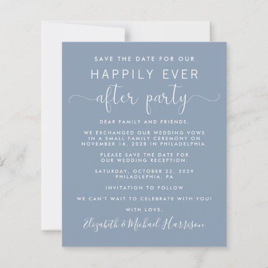 Papier Réception de mariage Dusty Blue Enregistrer la dat (Devant)