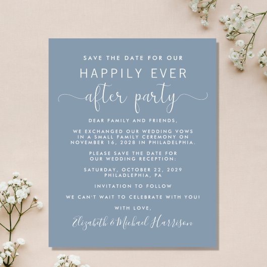 Papier Réception de mariage Dusty Blue Enregistrer la dat