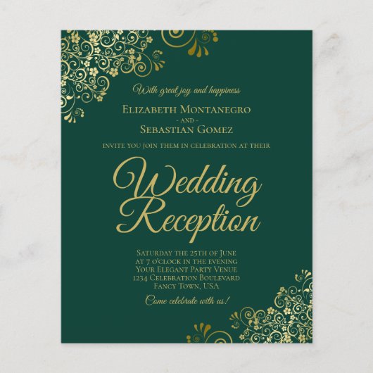 Papier Réception de mariage Emerald & Gold BUDGET Invitat (Devant)