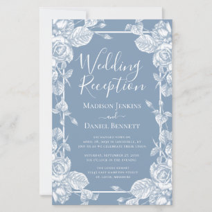 Papier Réception de mariage floral bleu poussiéreux de bu