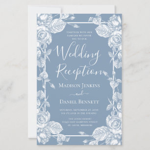 Papier Réception de mariage floral bleu poussiéreux de bu