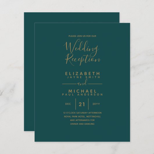 Papier Réception de mariage moderne Turquoise Green Gold (Devant / Derrière)