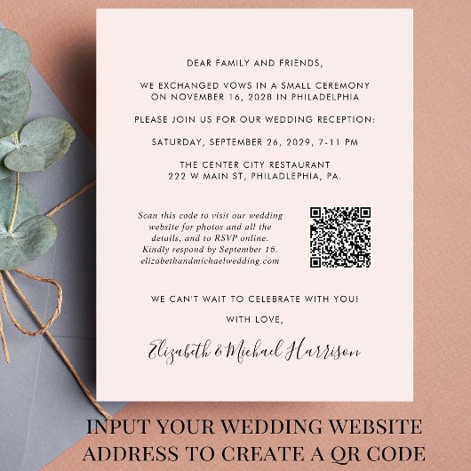 Papier Réception de mariage QR Code photo Invitation rose