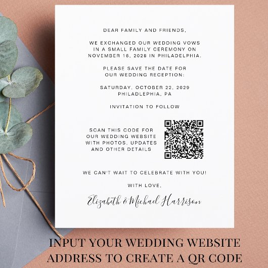 Papier Réception Mariage Photo Code QR Enregistrer La Dat