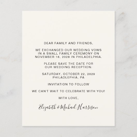 Papier Réception Mariage Photo Crème Budget Économisez La (Dos)