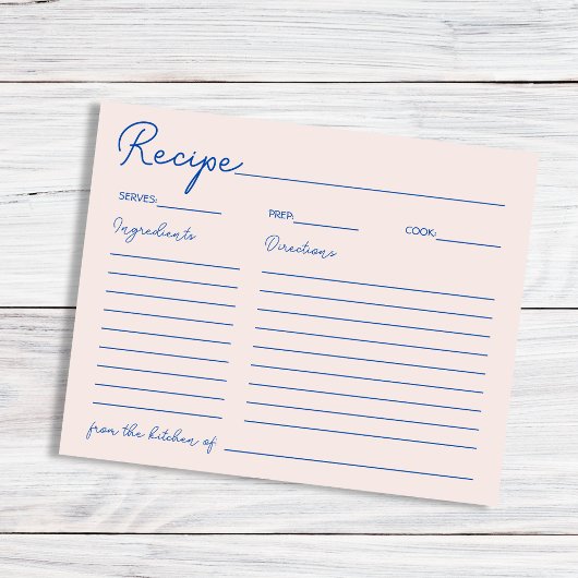 Papier Recette Bleue Chic manuscrite Pour La Mariée