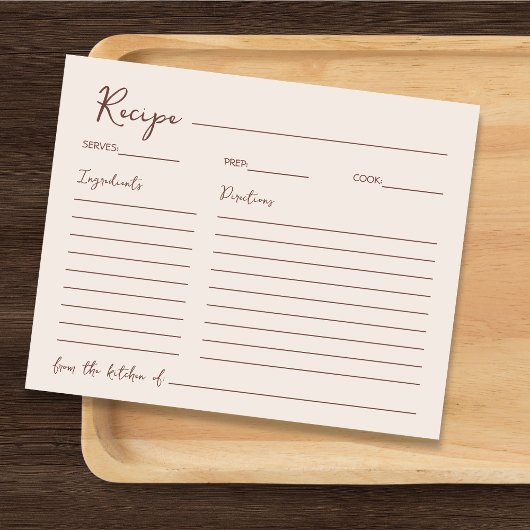 Papier Recette Brown Chic manuscrite Pour La Mariée