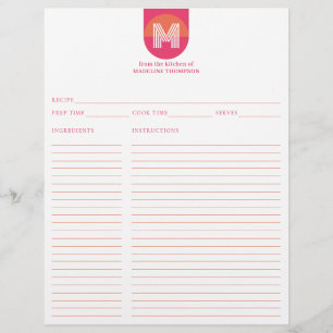 Papier Recette Chic Retro Rose Orange Géométrique Monogra