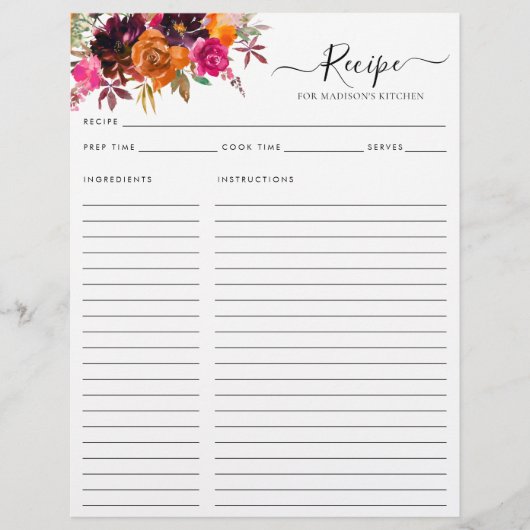 Papier Recette de cuisine violette en terre cuite bordeau (Devant)