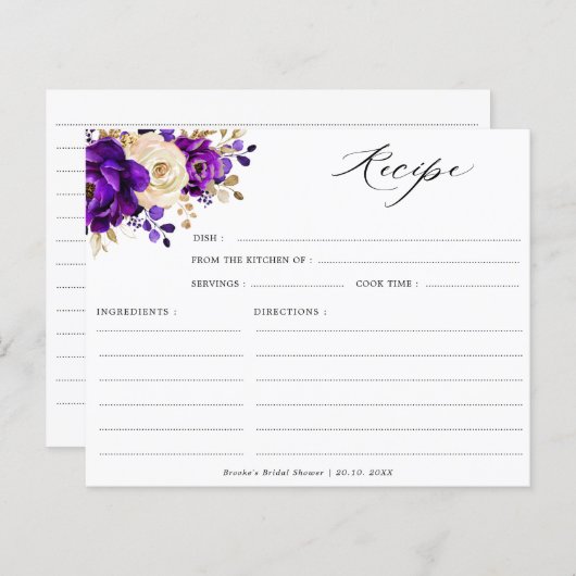 Papier Recette de douche royale violet violet or nuptiale (Devant / Derrière)