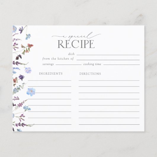 Papier Recette de Fête des mariées Fleur sauvage bleu Dus (Devant)