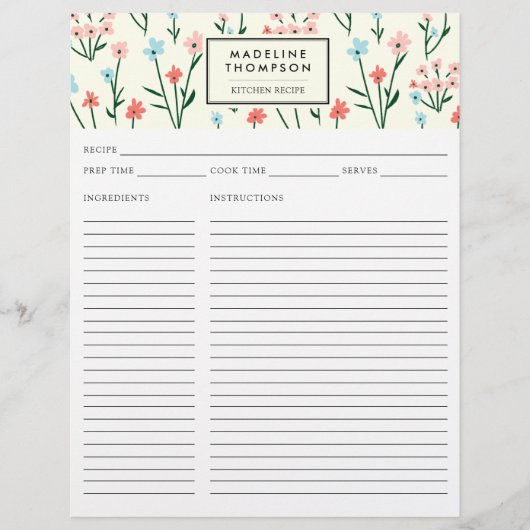 Papier Recette de fleur botanique florale simple rose ble (Devant)