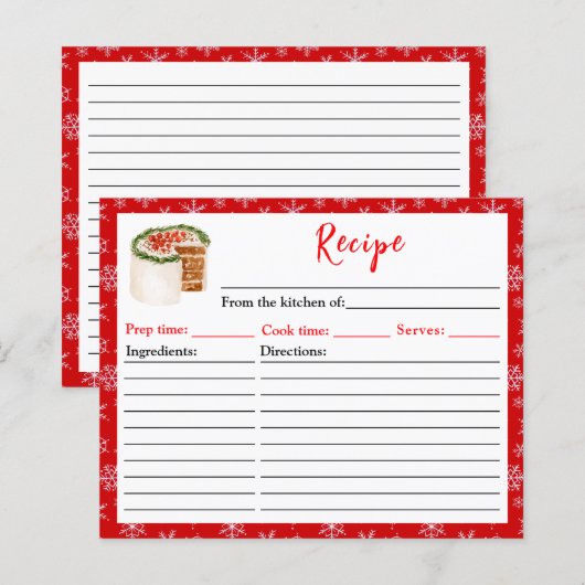 Papier Recette de gâteau de Noël de la pâtisserie de Noël (Devant / Derrière)