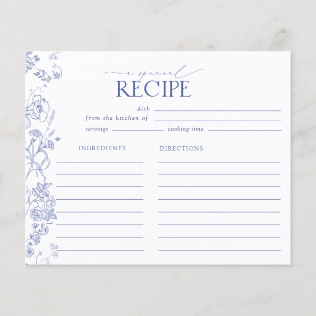 Papier Recette de la nuptiale de Floral Bleu & Blanc Vict (Devant)