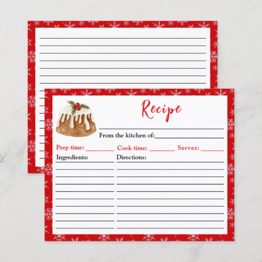 Papier Recette de pudding de Noël pour la cuisson des fêt (Devant / Derrière)