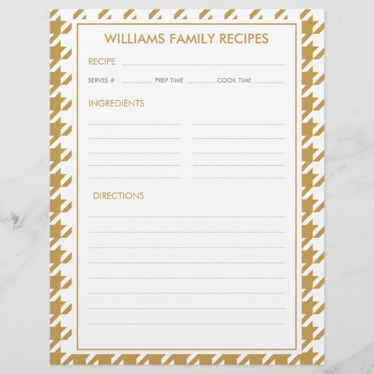 Papier Recette d'insertion de nom de famille Houndstooth (Devant)