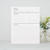 Papier Recette lin avec notes Format Lettre blanche moder (Debout devant)