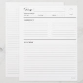 Papier Recette lin avec notes Format Lettre blanche moder (Devant / Derrière)