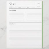 Papier Recette lin avec notes Format lettre ModernGreen (Devant)