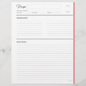 Papier Recette lin avec notes Format Lettre rose moderne (Devant)