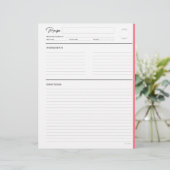 Papier Recette lin avec notes Format Lettre rose moderne (Debout devant)