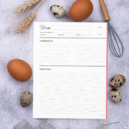 Papier Recette lin avec notes Format Lettre rose moderne