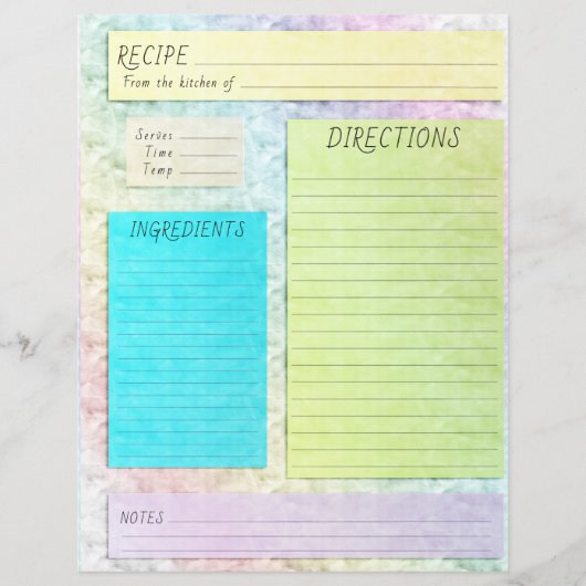 Papier Recette Livre de recettes Insérer Pretty Pastel (Devant)