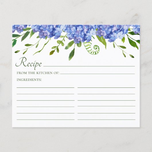 Papier Recette Mariage Blue Hydrangeas (Devant)