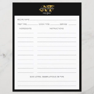 Papier Recette moderne en noir et or noir et or Monogramm