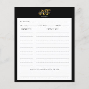 Papier Recette moderne en noir et or noir et or Monogramm