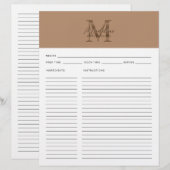 Papier Recette Monogramme Or Métallisé Taupe Script (Devant / Derrière)