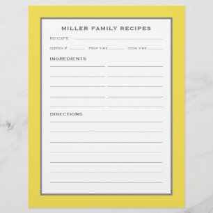 Papier Recettes de nom de famille Simple moderne jaune