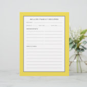 Papier Recettes de nom de famille | Simple moderne jaune (Debout devant)